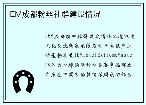 IEM成都粉丝社群建设情况