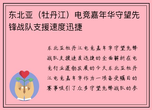 东北亚（牡丹江）电竞嘉年华守望先锋战队支援速度迅捷